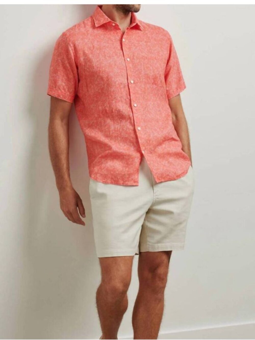 Peter Millar Men's Geranium Volta Palm Print Linen Sport Shirt Size Large